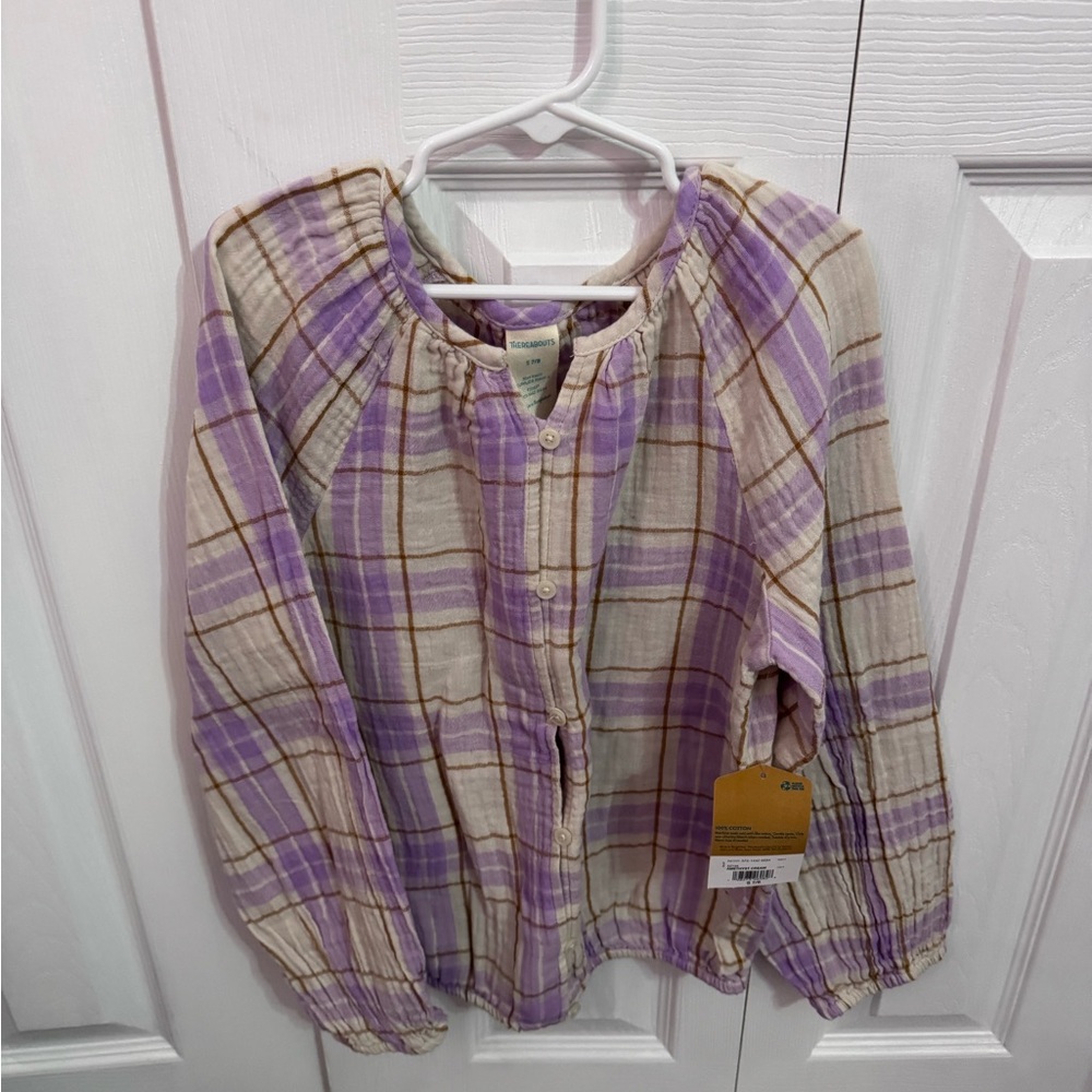 Plaid Kids Blouse in Purple and Cream